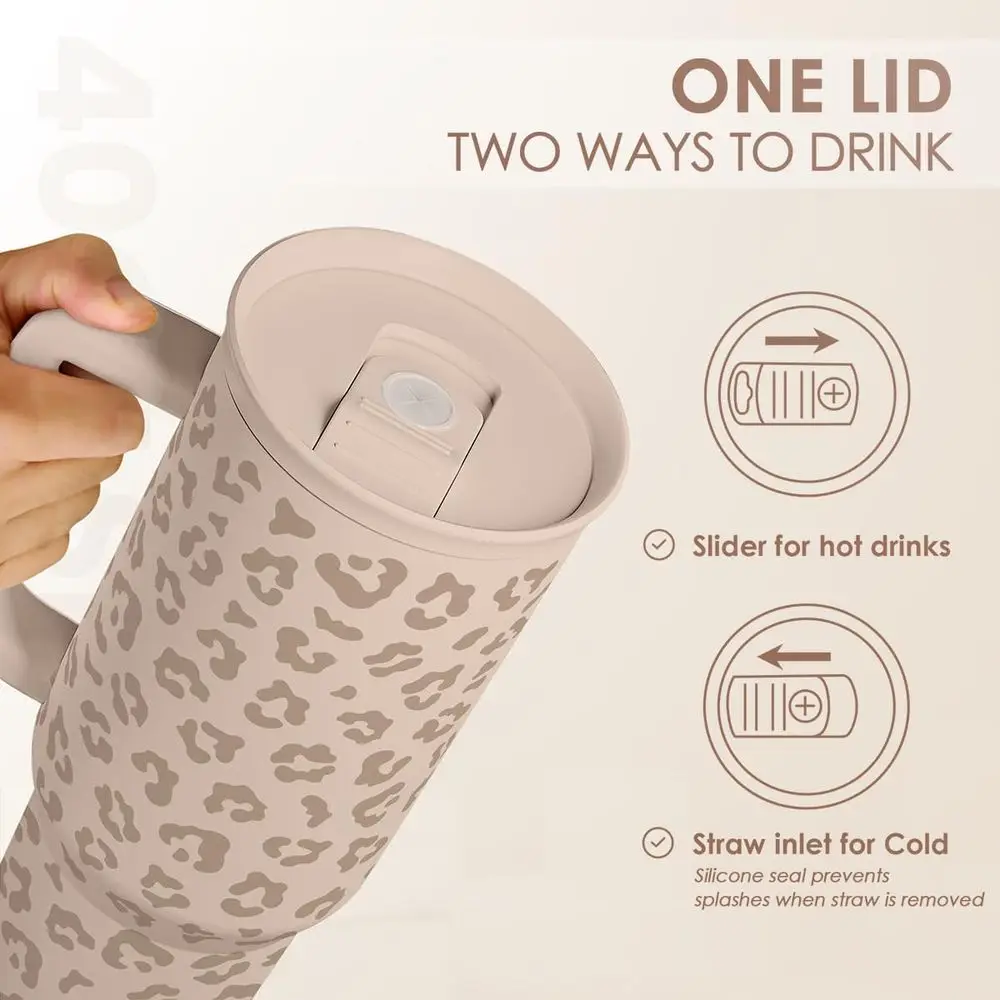 Taza de viaje de leopardo con aislamiento de acero inoxidable, 40 oz, regalo perfecto para mujeres y niñas
