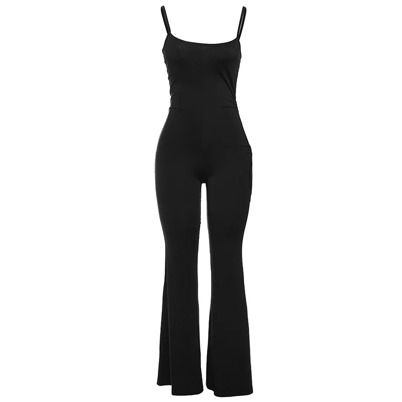2025 Jumpsuits European and American New Women's Sexy Slim Fit Hollow-out Solid Color Suspender Jumpsuit Pants