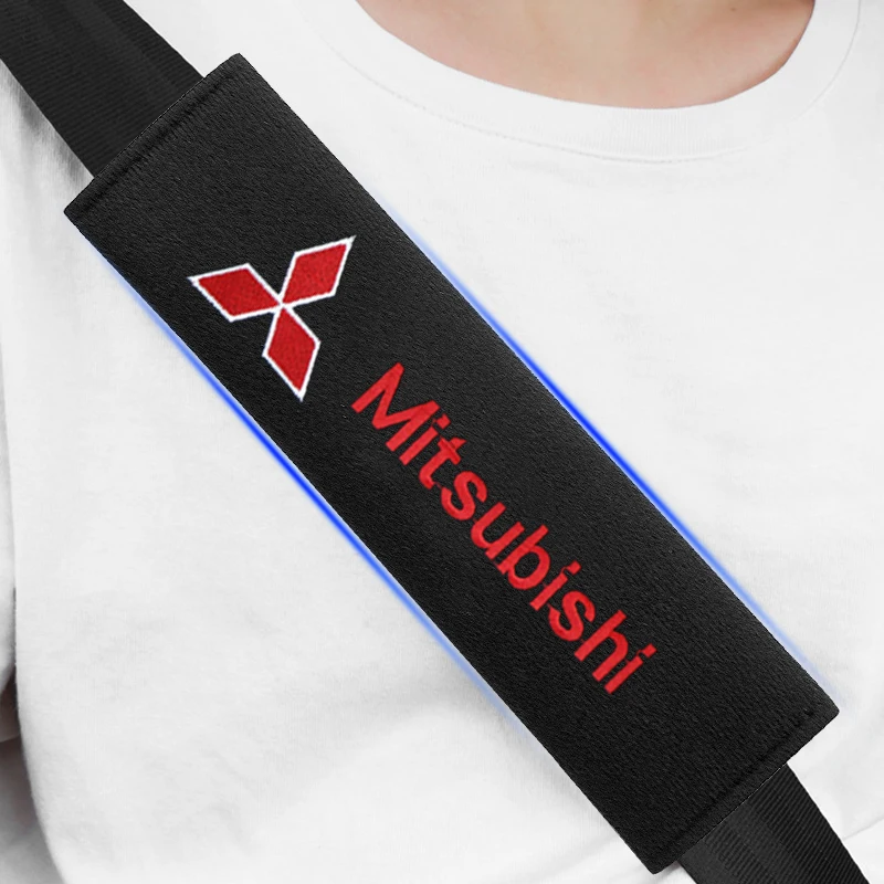 

2Pcs Car-Logo Seat Belt Cover Pads Fit Mitsubishi Outlander Xpander Colt ASX Delica Destinator Pajero Lancer Evo L200 RALLIART