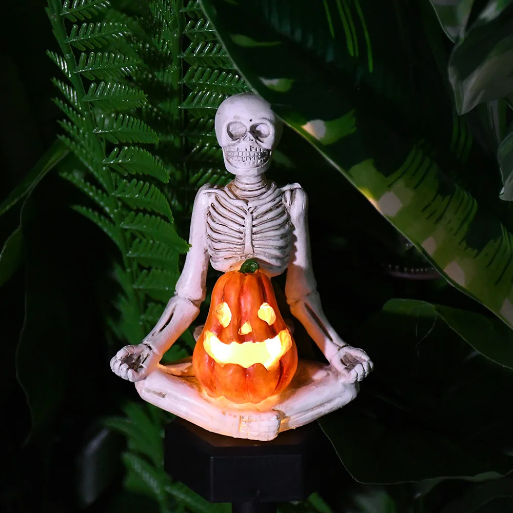 Halloween Waterproof Solar Light Yoga Pumpkin Skull Lawn Lamp Halloween Atmosphere Garden Decoration Resin Lamp