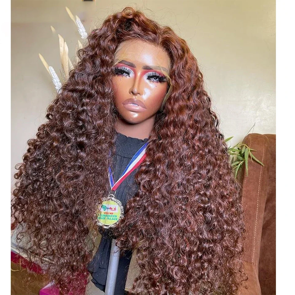 طويل 26 بوصة لينة غلويليس 180 الكثافة بني داكن غريب مجعد عميق الدانتيل شعر مستعار أمامي للنساء مع شعر الطفل قبل قطعها يوميا