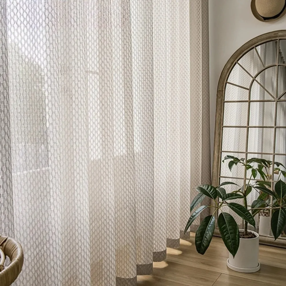 

Linen Look Sheer Curtains for Living Room Luxury Solid Tulle Curtain for Window Blinds Drape Curve Voilage Panel Custom
