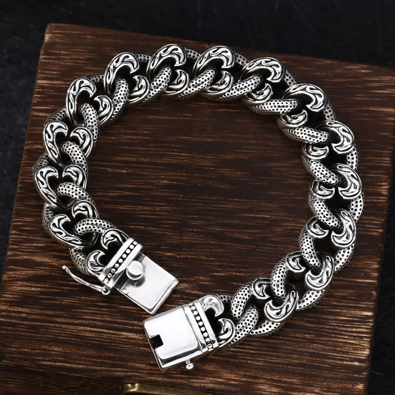 925 silver men's bracelet thick type vine dot Thai silver retro black personalized trendy bracelet silver jewelry