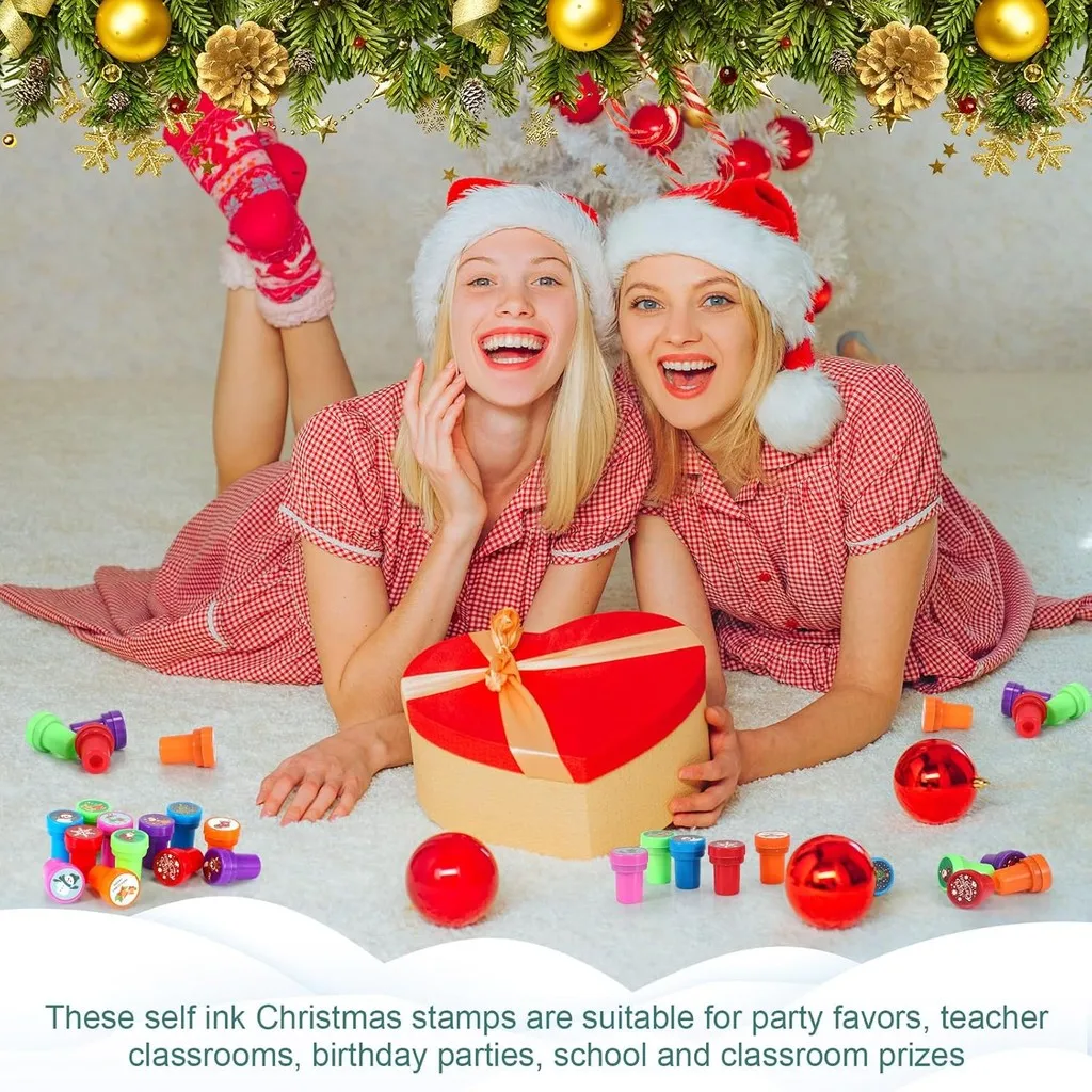 10/24PCS Kerst Diverse Stempels Kinderen Zelfinktende Stempels (24 Verschillende Ontwerpen, Plastic Stempels) voor Kerst Feestartikelen