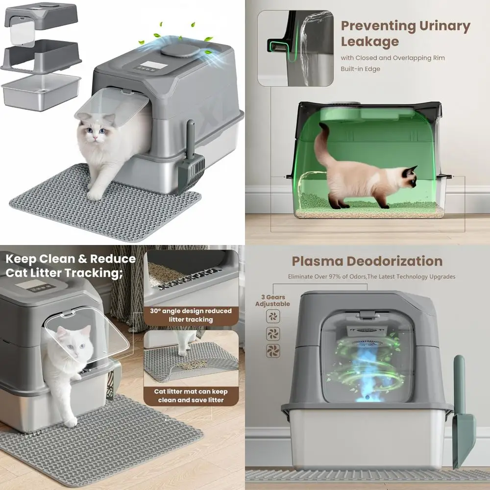 

Extra Large Stainless Steel Litter Box with Infrared Sensor for Large Cats, Deodorizing Metal Cat Litter Box with Lid