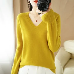 V-neck Knitted Sweater Women's New Western Style Loose Large Size Top Pullover 2022 Long-Sleeved Spring Summer Bottoming Shirt