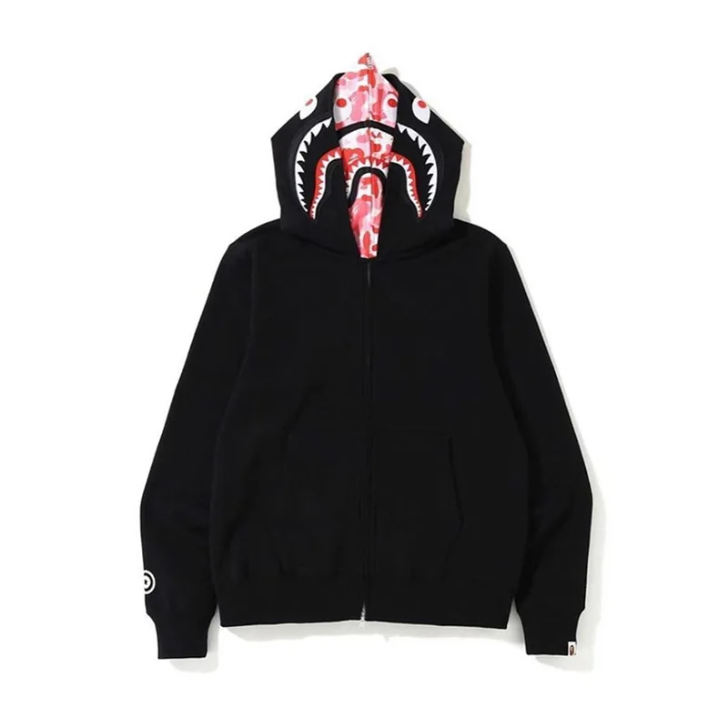 AAPE BY A BATHING APE Cotton Shark Coat Double Hat Series Camo Hooded Male Female Student Hip Hop Cardigan Zipper Sweater Gift