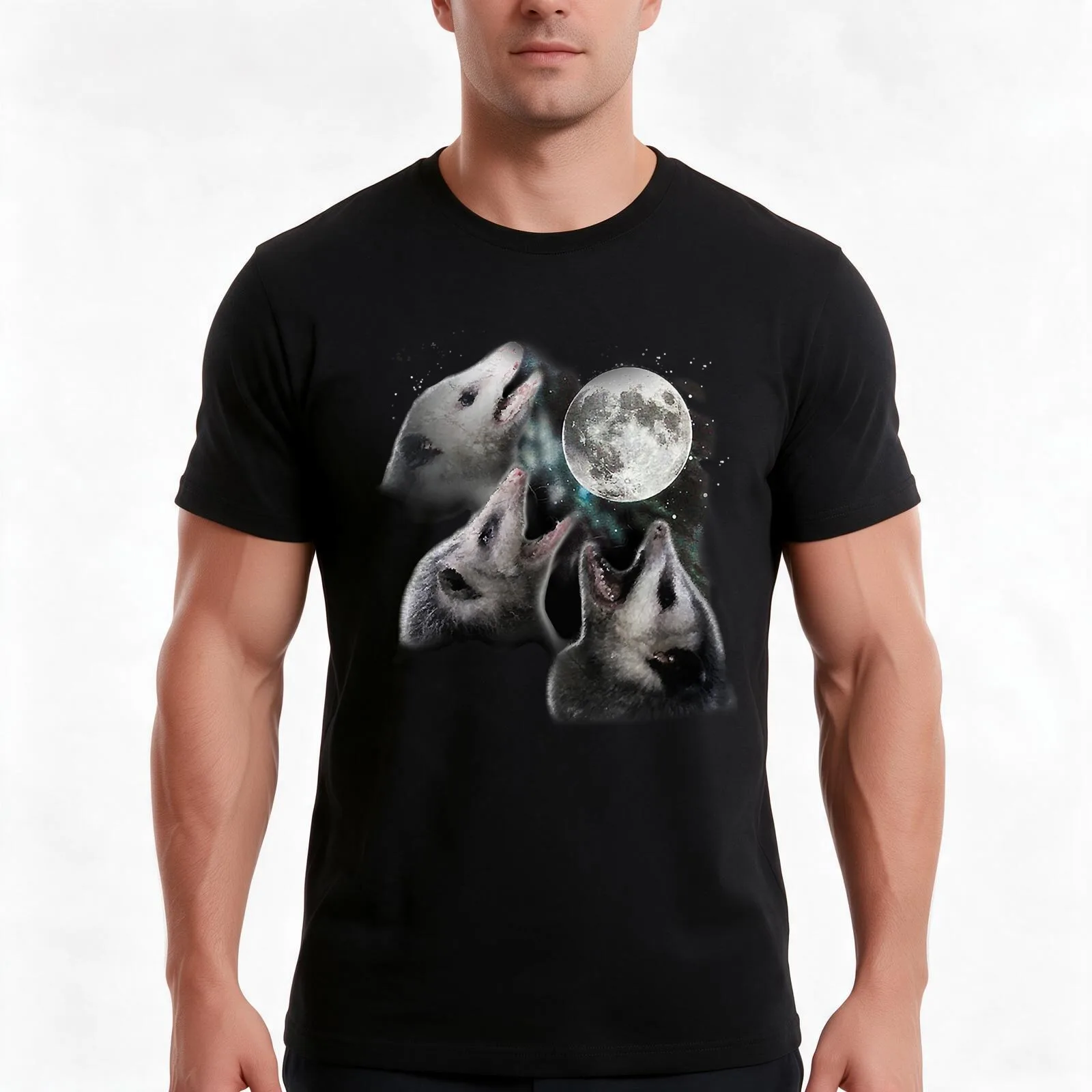 Possum moon T-Shirt, Summer Casual Cotton Tee, Oversized Streetwear Tops, Vintage Graphic Print, Loose Fit Short Sleeve