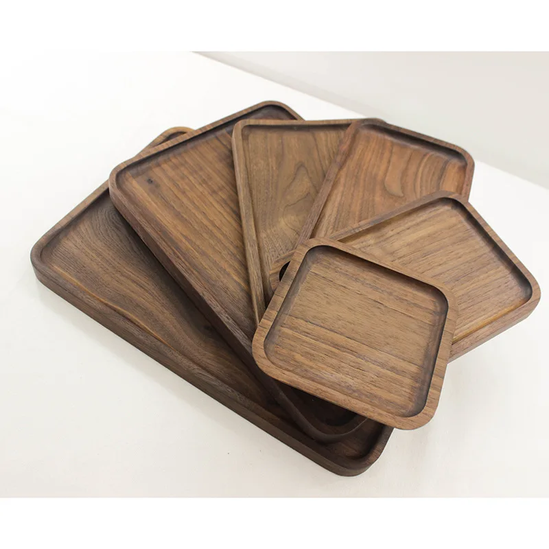 Black walnut wooden plate wooden cake bread breakfast snack plate wooden tray can be resized logo wooden plate тарелки