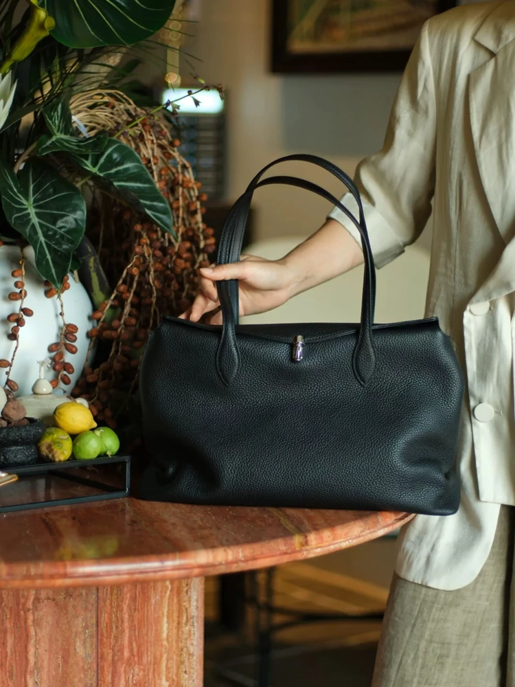 

﻿ Модная простая женская сумка-тоут из натуральной кожи, минималистичная женская сумка через плечо из натуральной кожи, большая сумка для повседневного использования