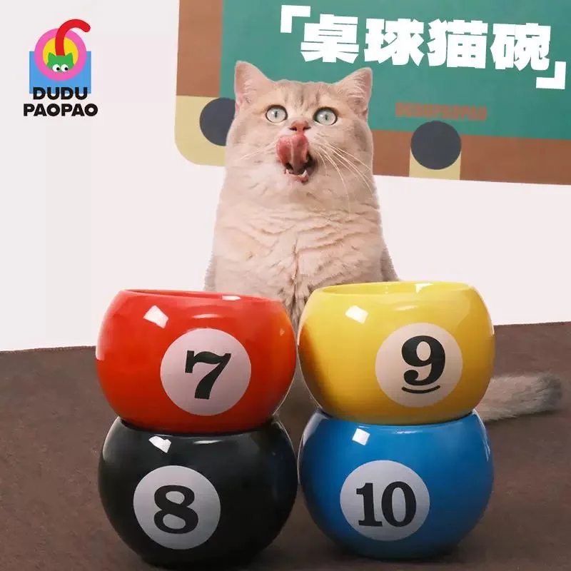 

Новый стиль, керамическая круглая миска для кошек с бильярдным дизайном, миска для кошачьего корма, тарелка для воды, блюдо для закусок с защитой шеи