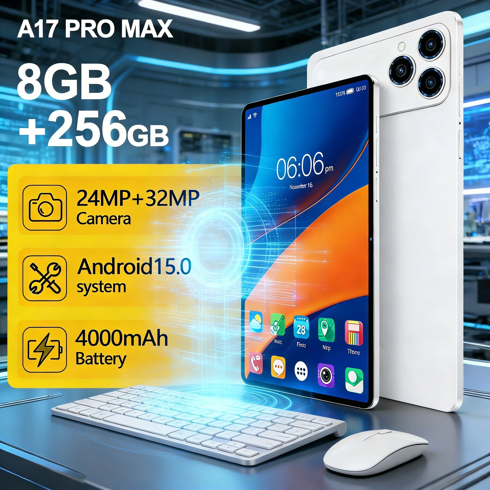 

Планшет A17 Pro Max на Android 13, 8+256 ГБ, 10.1-дюймовый HD-экран, восьмиядерный процессор, быстрая зарядка Type-C