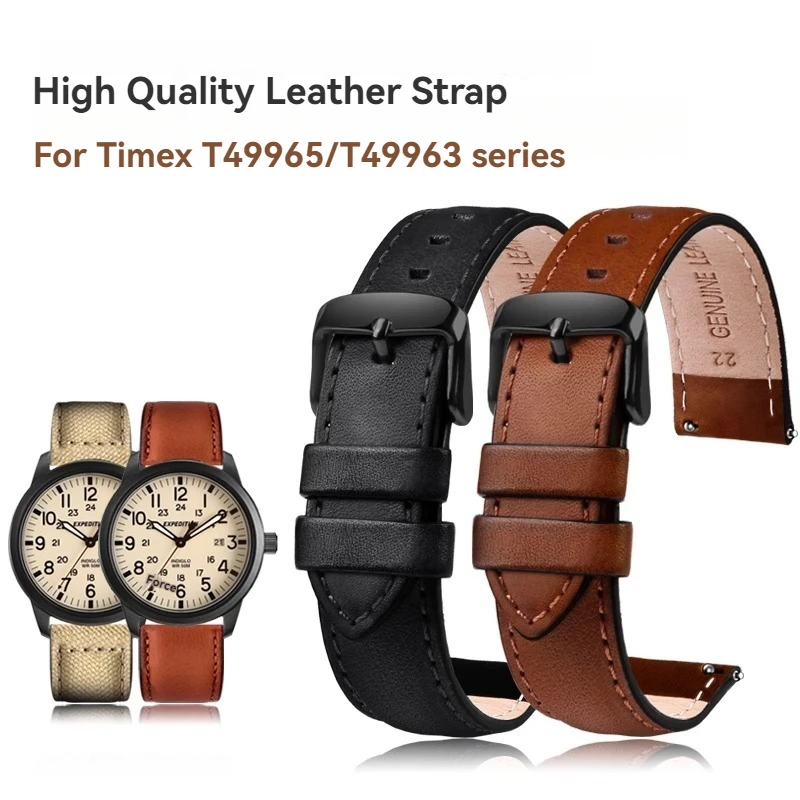 For TIMEX Expedition T49963 T49961 T49962 Series Leather Cowhide Men's Watch Strap 20mm 22mm Black Brown Nylon Belt Wristband