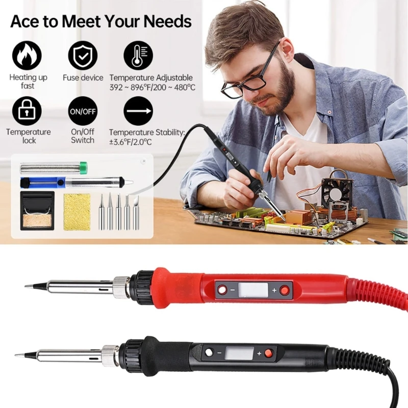 Electric Soldering Iron 180-500℃ Temperature Regulating 80W LCD Digital Display Drop Shipping