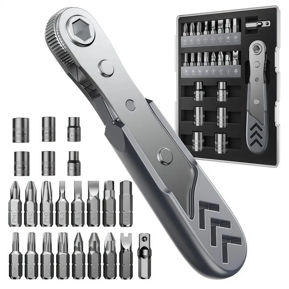 

24in1 Ratcheting Screwdriver Set Right Angle Anti-slip Mini Ratchet Wrench Set 36-Tooth Wear-resistant Offset Screwdriver Set