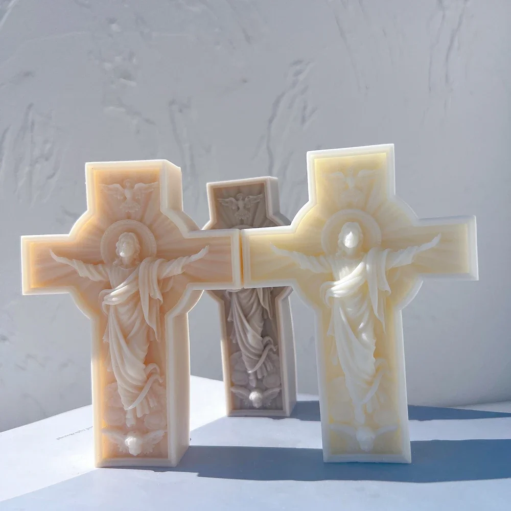 Antique European Cross Bust Sculpture Soy Wax Candle Mould Jesus Statue Silicone Mold Greek Mythology Home Decor