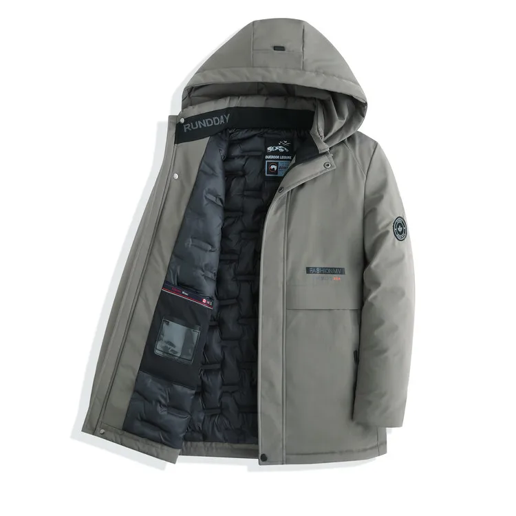 Chaqueta gruesa de algodón para hombre, abrigo de longitud media con sombrero desmontable de color, Parkas cálidas a prueba de viento, invierno, 2023