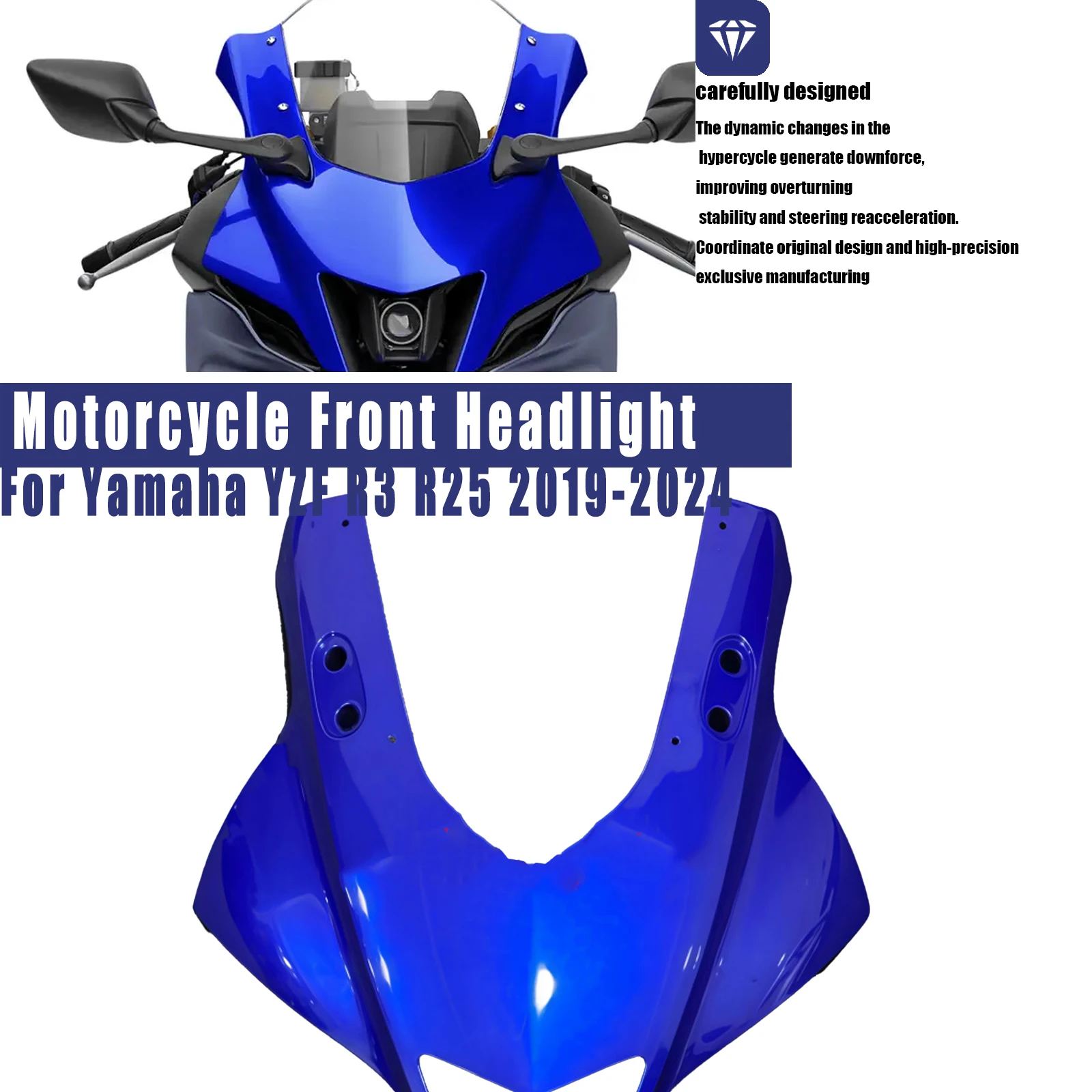 Motorcycle Accessories Front Headlight Hood Panel Cover Nose Head Cowl Fairing for Yamaha YZF R3 R25 2019-2024