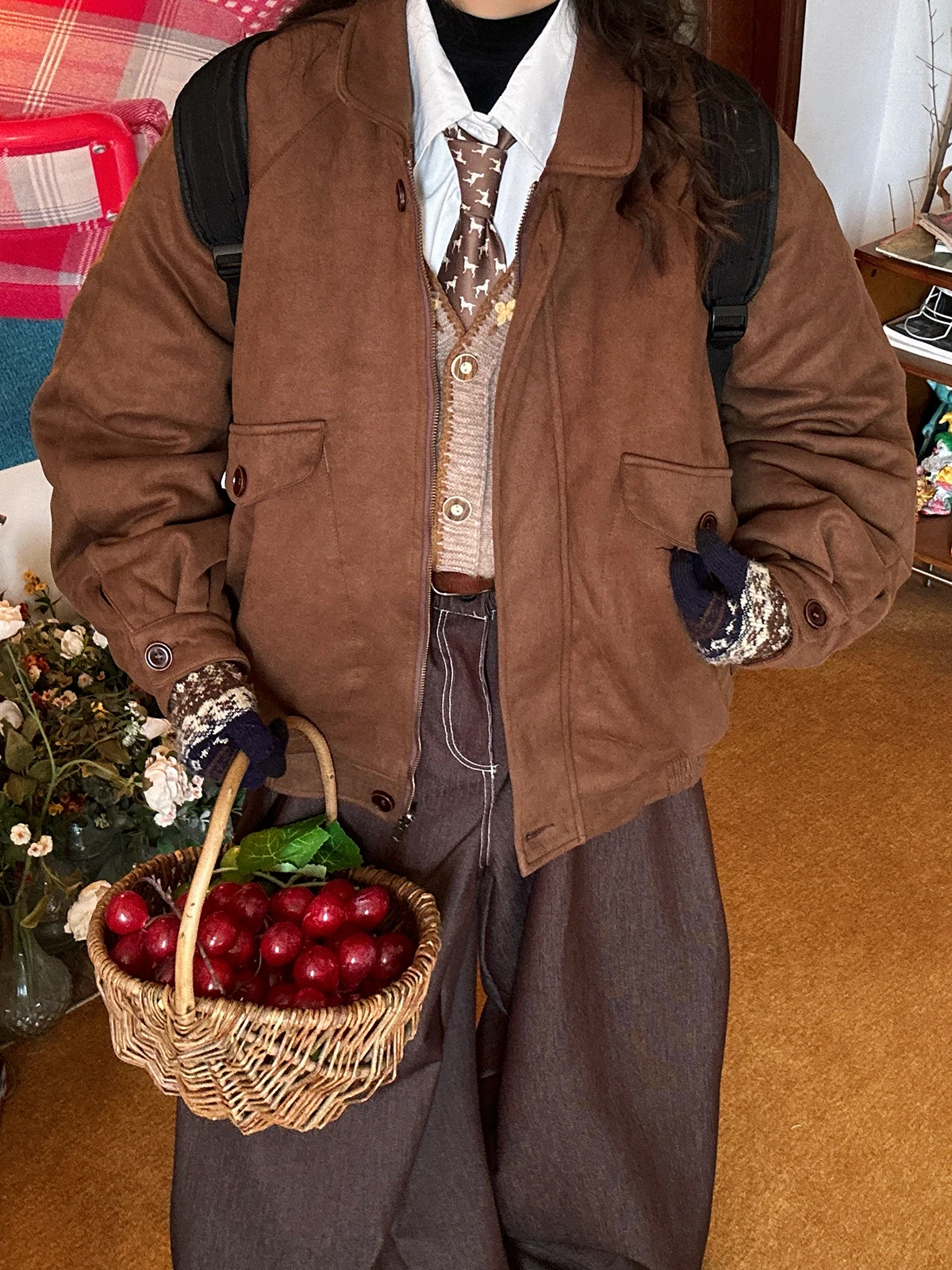 

Двусторонняя замшевая хлопковая куртка унисекс в стиле ретро, теплая зимняя, модная, универсальная, свободного кроя, на молнии, для повседневной носки