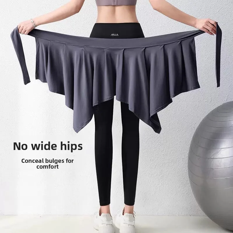 Sports Yoga Pants with Built-In Skirt Running Fitness Trousers Butt Covering Skirt One-Piece Hip Covering Running Skirt