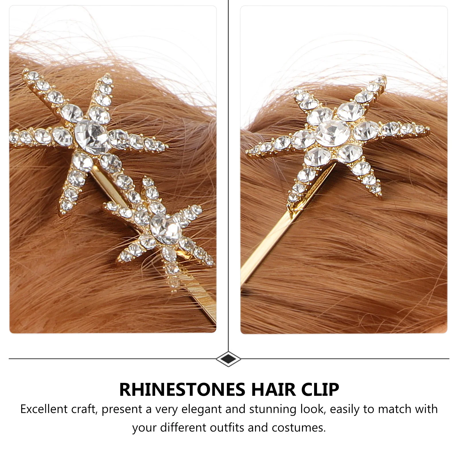 

2pcs Rhinestones Star Hair Clips Decorative Barrettes For Women Stylish Elegant Party Wedding Festival Accessories