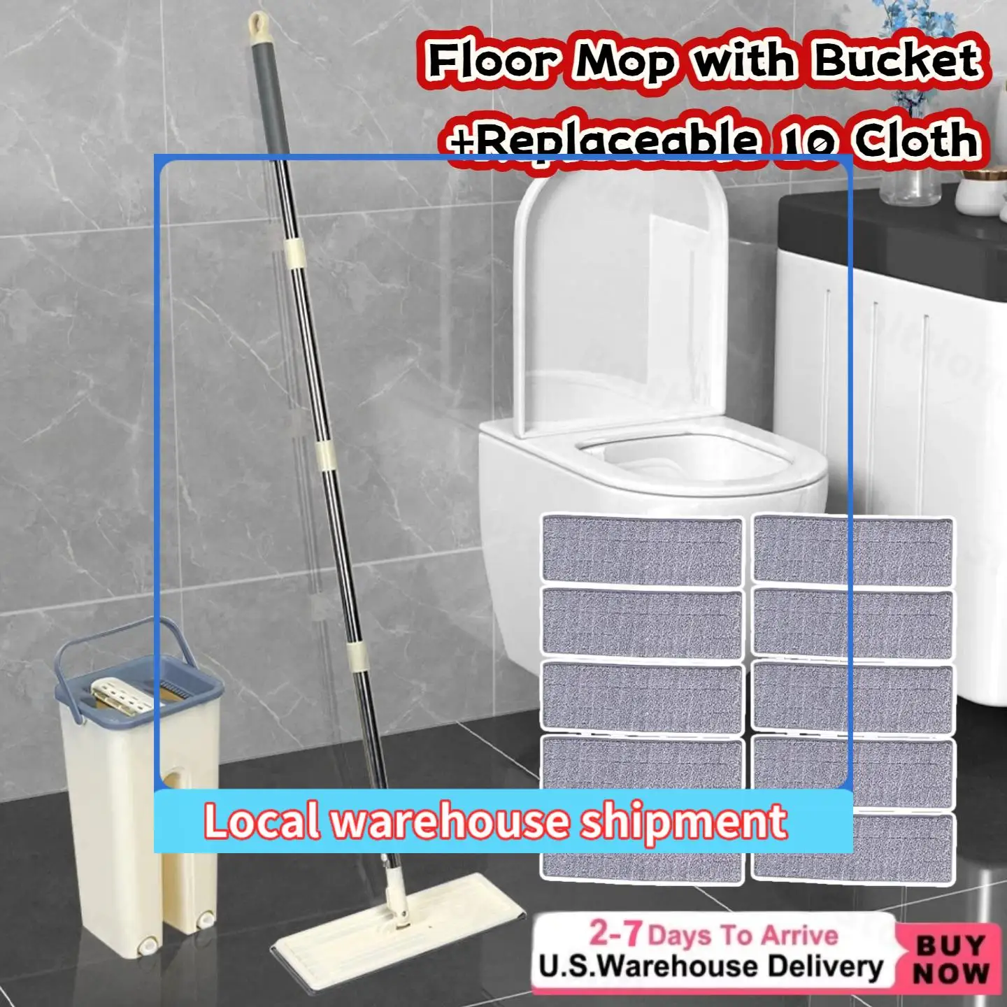 

Mop and Bucket with Wringer Set Flat Squeeze Mop Bucket System for Home Water & Dry Use Wall Mop System with 4 Microfiber Pads