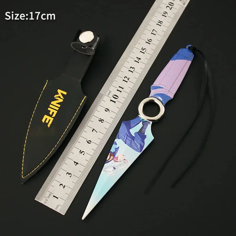 Facas de metal com coldre, arma Valorant, JETT Kunai, faca modelo, espada Cosplay, presentes brinquedos para criança, 17cm