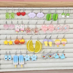 40pcs/50pcs hot selling sweet and cool style luminous resin earring set with fun resin simulation and funny cheese heart
