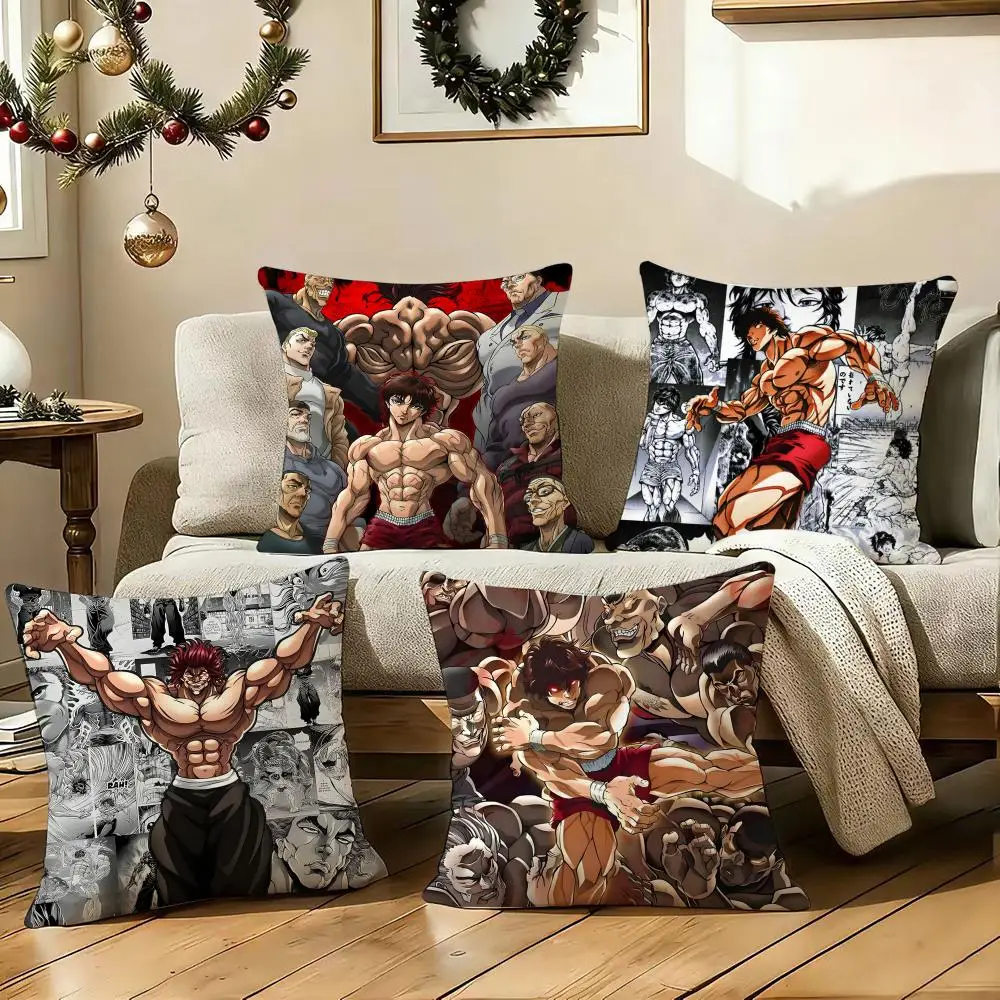 H-Hanma B-Baki Cushion Cover Soft Plush Sofa Cushion Cover｜Double-Sided Printed Decorative Pillow Case｜Warm Home Gift