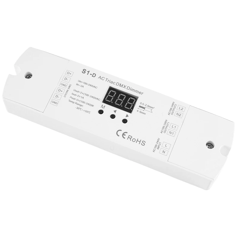 

AC100V - 240V 288W 2CH Triac DMX LED Dimmer, Dual Channel Output Silicon DMX512 Led Controller Digital Display S1-D Easy Install