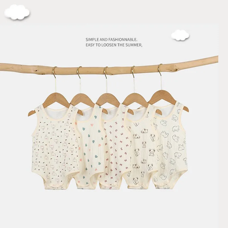 3-24M Baby Bodysuit Summer Sweet Bow Toddler One Piece Cartoon Ventilate Infant Sleeveless Jumpsuit