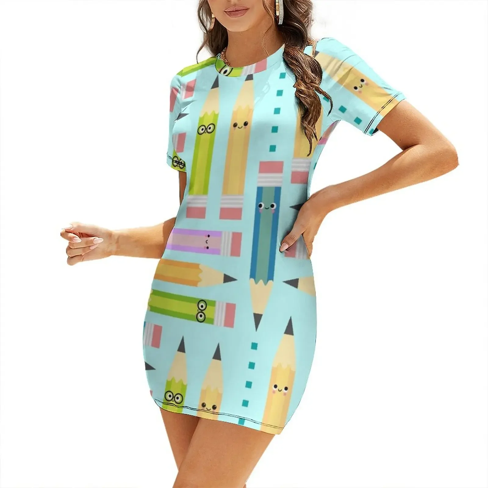 

Happy Pencils Short-Sleeved Dress dresses korean style Woman's evening dress Party dresses summer dress woman 2025 trendy