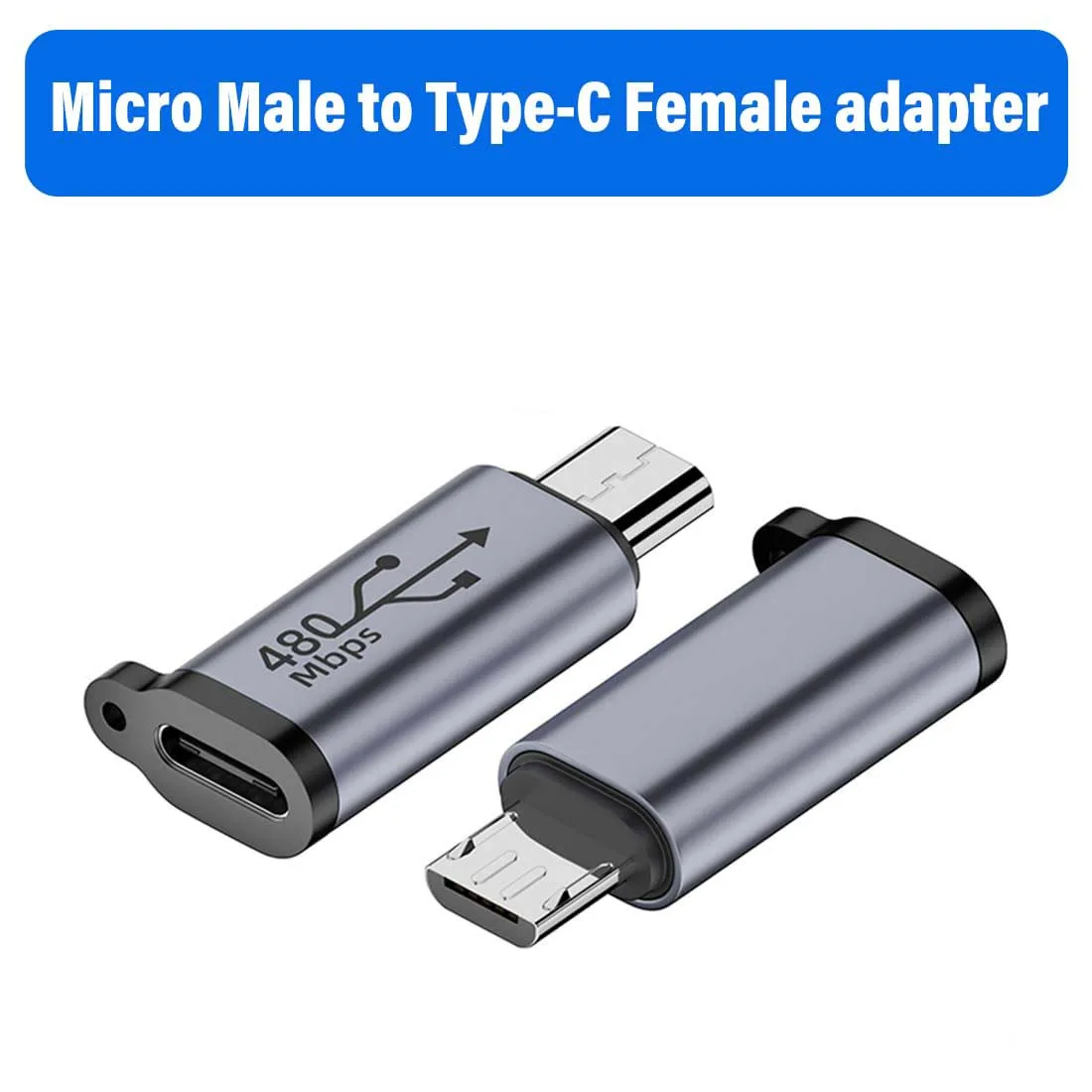 USB 2.0 Adapter Micro USB Female to Mini USB Male Adapter Mini USB Plug to Micro USB Charging Data Connector Aluminum 480Mbps