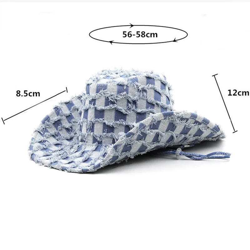 Western Cowboy Hat UPF50 Sun Protection Extra Wide Brim Vintage Denim Adjustable for Outdoor Travel Beach Party Unisex Face Neck
