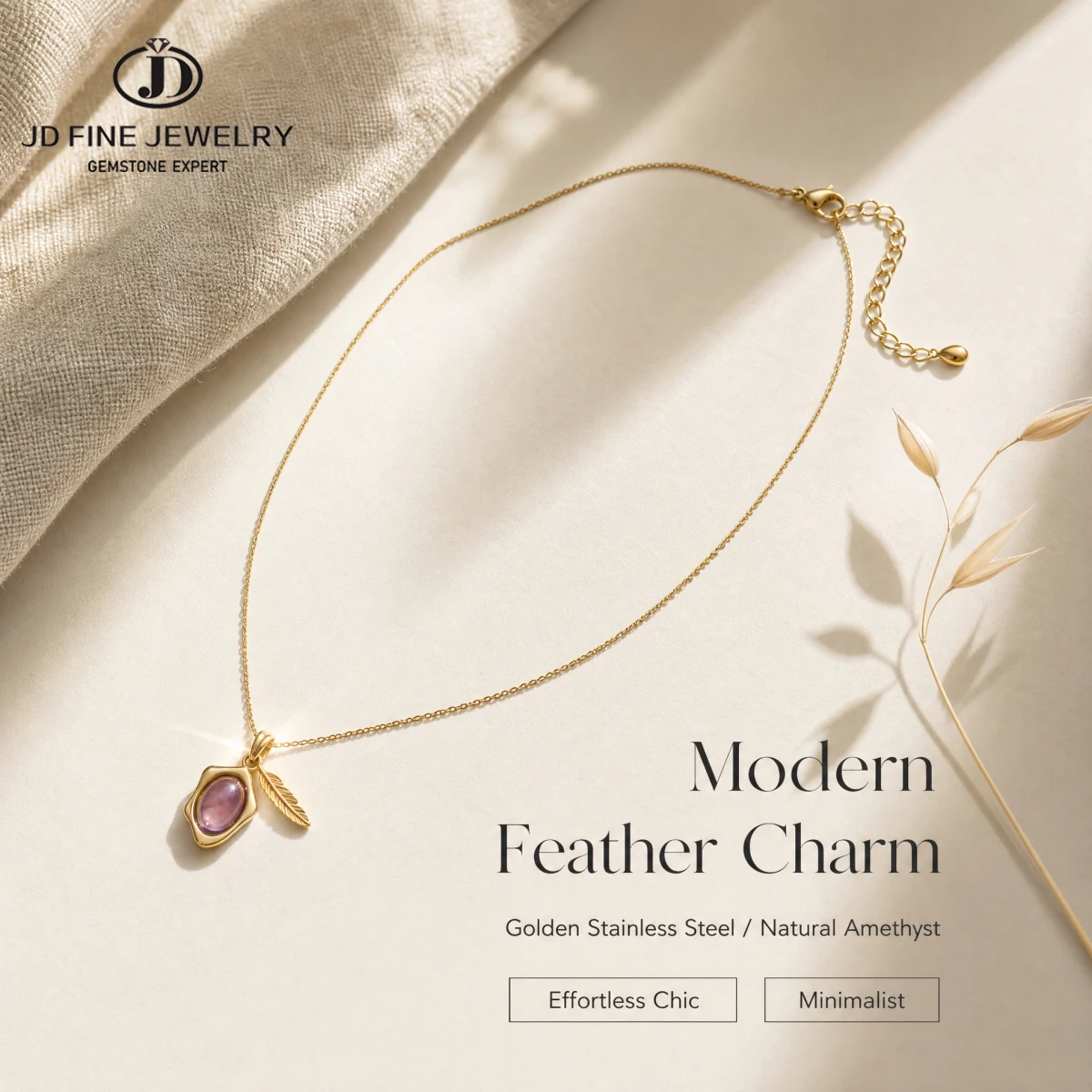Natural Amethyst Tiger Eye Rose Quartz Pendant Necklace Gold Tone Stainless Steel Jewelry Fashion Gift for Women Men Handmade