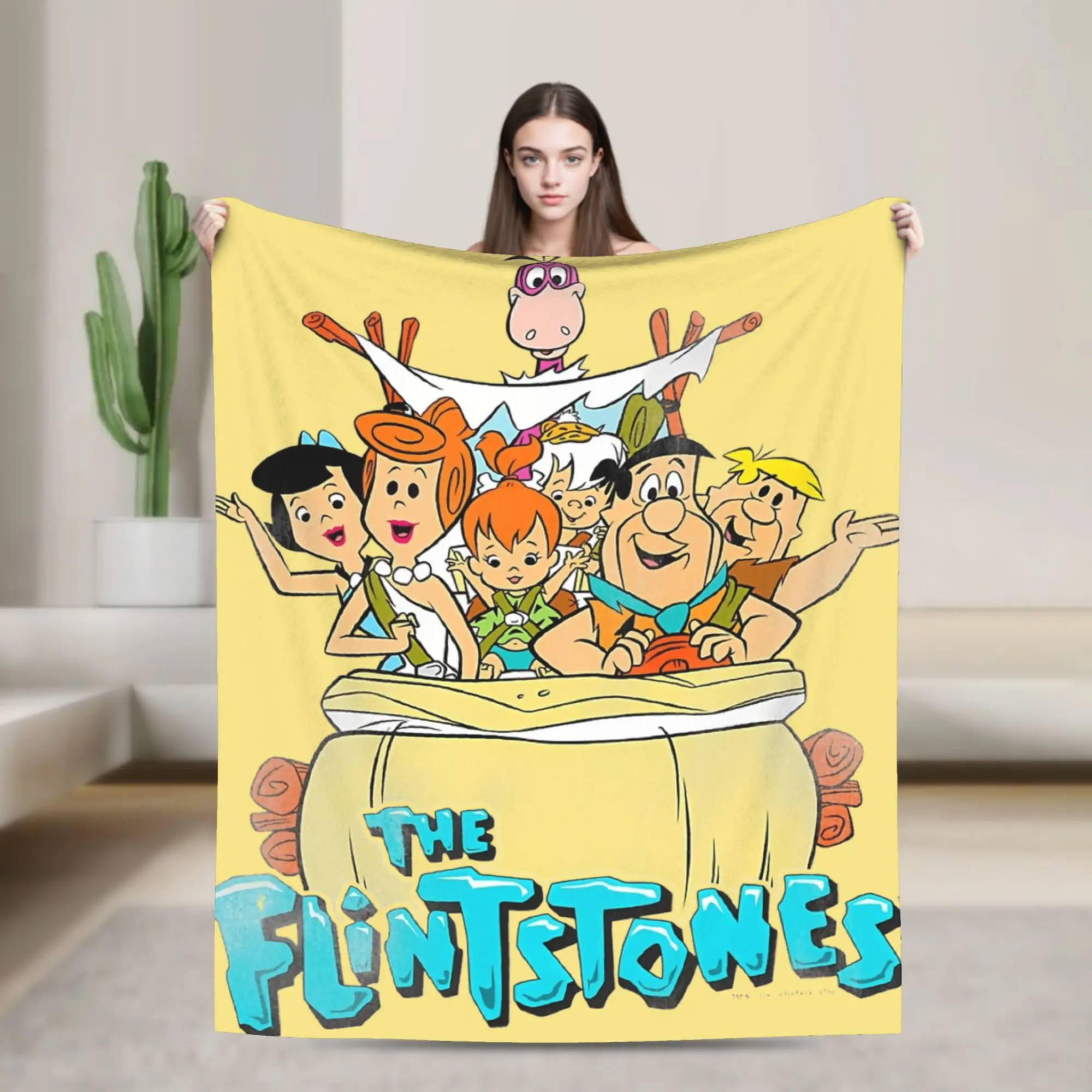 Vintage Movie The Flintstone cartoon anime  Blanket Fleece  Cozy Super Soft Throw Blankets for Sofa Bedspreads