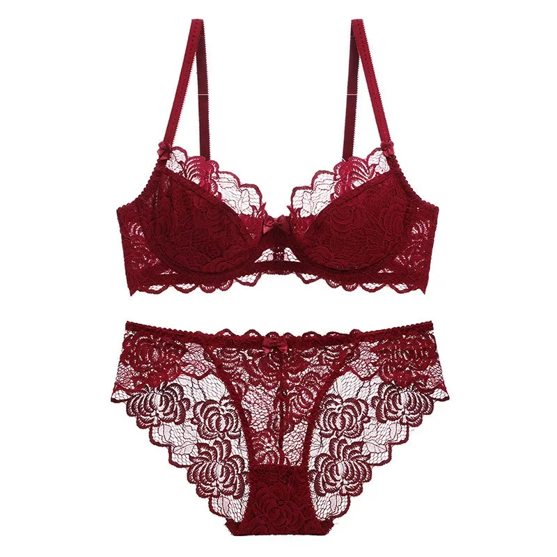 Conjunto lingerie sexy de renda para mulheres, sutiã fino macio e calcinha, roupas íntimas elegantes, conjuntos breves de menina, trajes de alta qualidade