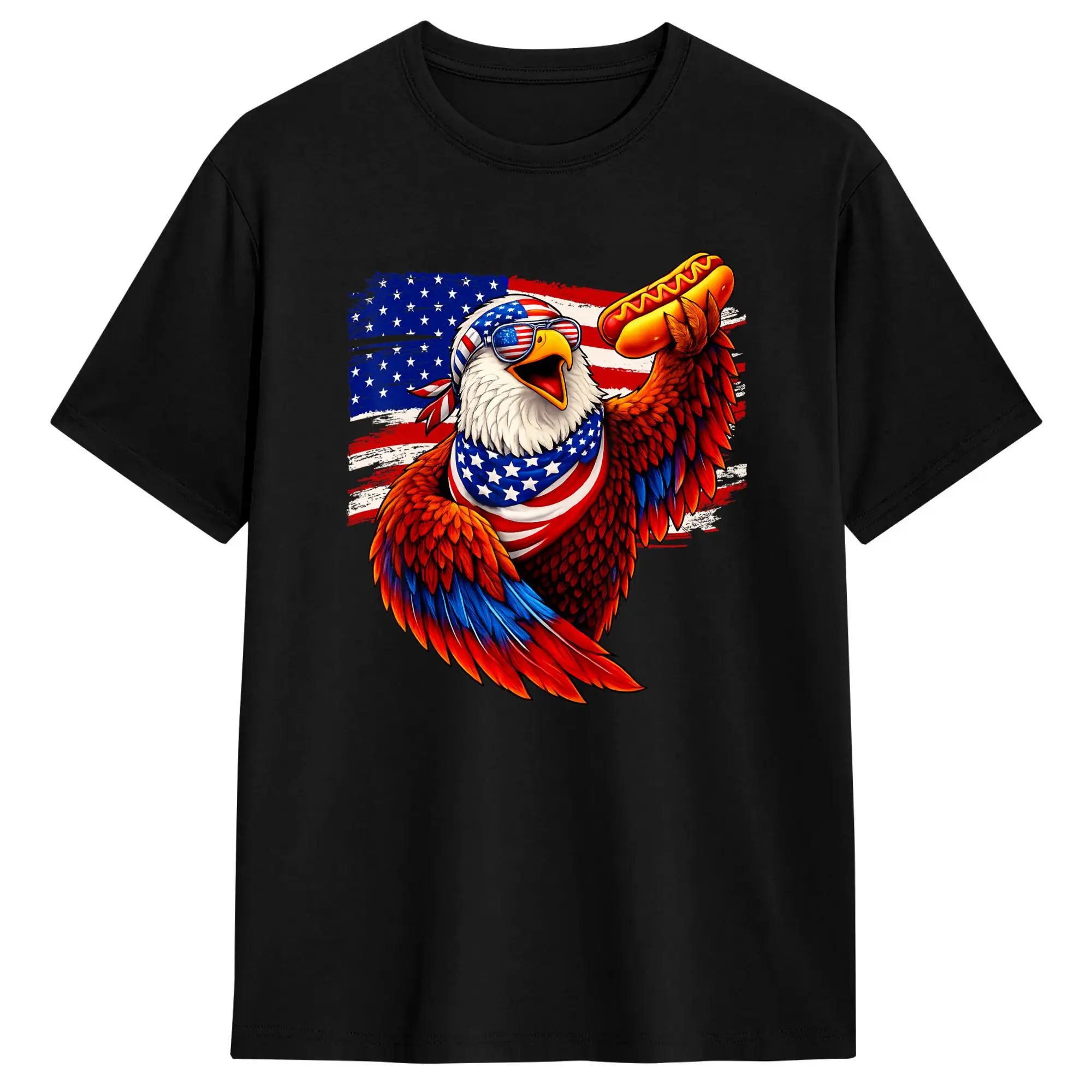 4th of July Funny Eagle Hotdog USA Flag Cotton T Shirt For Men Summer  Classic T Shirts Leisure Tees Oversized Cheap Tops