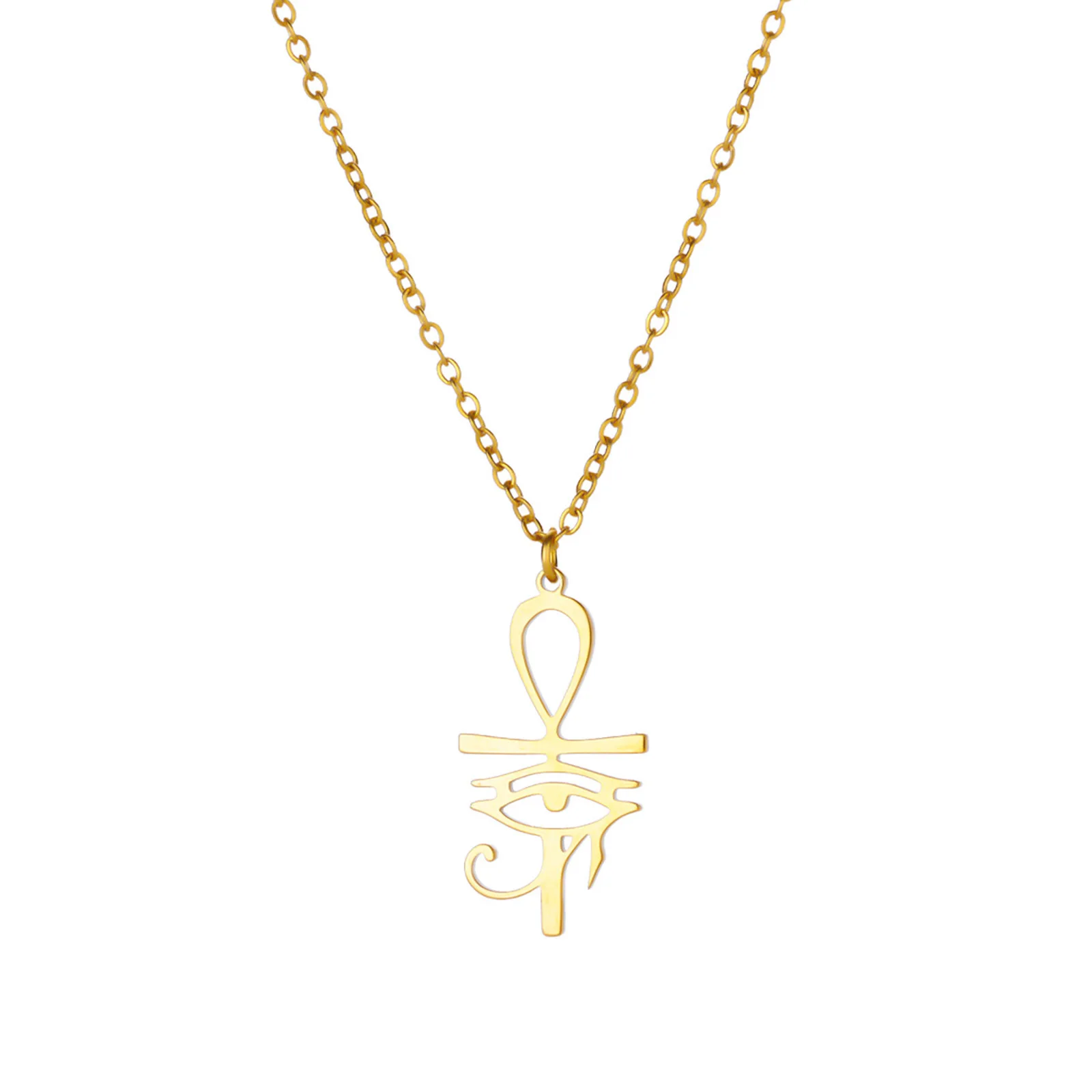 Ankh-Kreuz Auge des Horus Anhänger Halskette für Frauen Männer Amulett Edelstahl Schmuck Geschenke – Detail 1