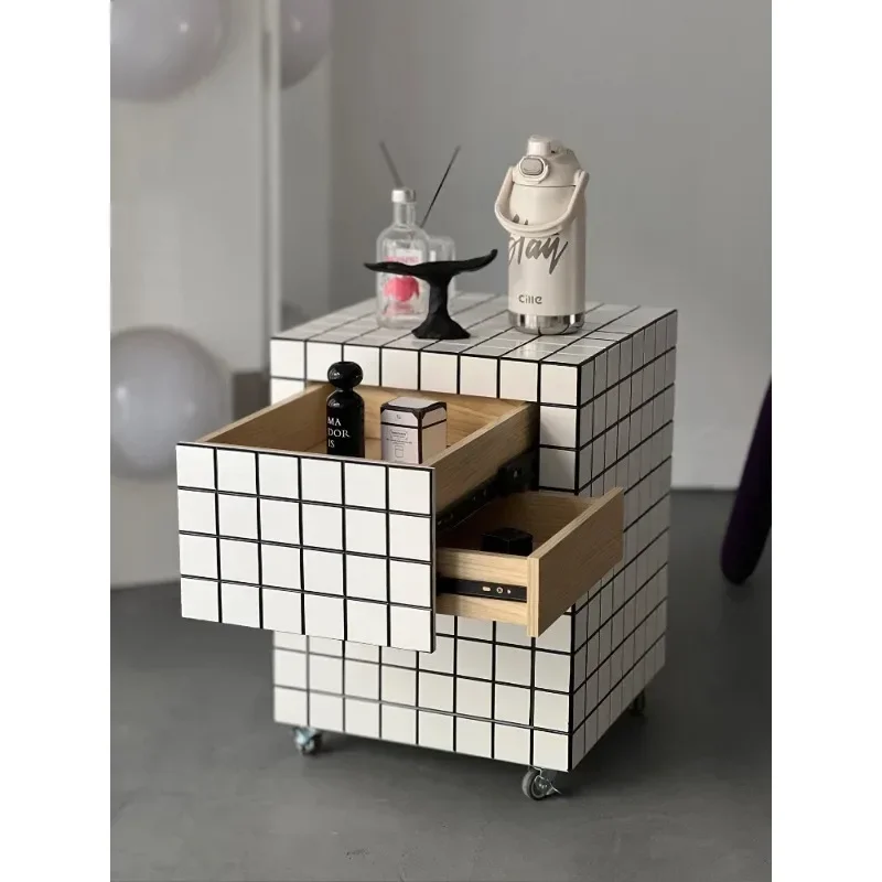 Ins Style Trolley Storage Coffee Table, Storage Cabinet, Multifunctional Bedside Table, Invisible Drawer, Trolley Bedside