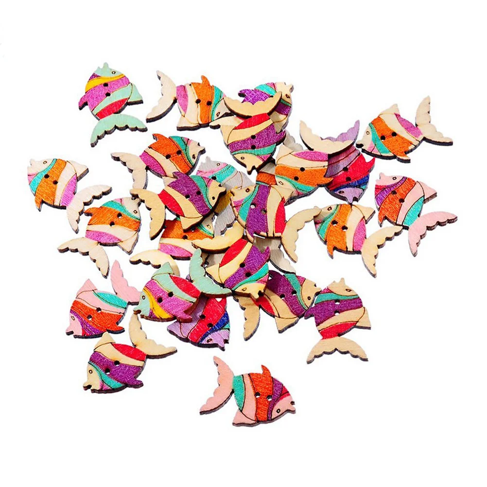 

50Pcs Fish Design Wooden Sewing Buttons 2 Holes Craft Embellishments for DIY Knitting Cardigans Scrapbooking Kids Play Projects