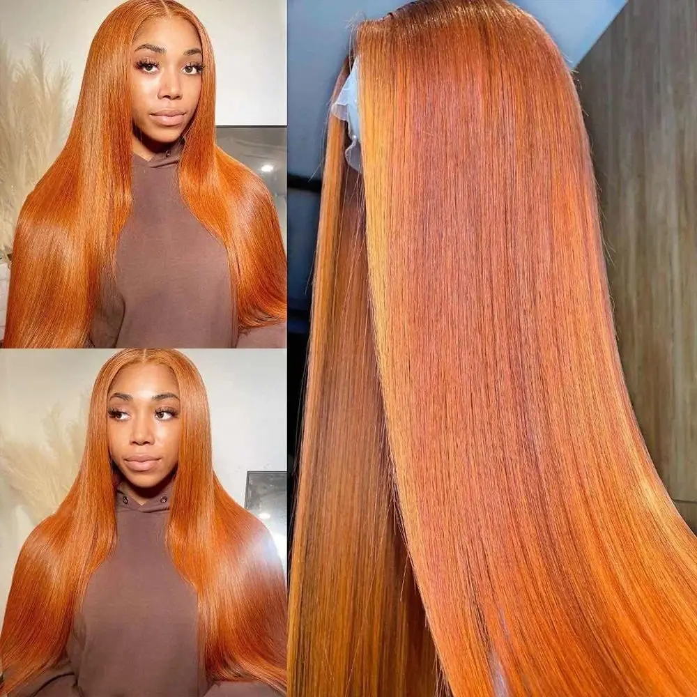 

Ginger Orange 13x6 Lace Frontal Wig Bone Straight Human Hair Wigs 13x4 Transparent Brazilian Preplucked 4x4 5x5 Lace Closure Wig