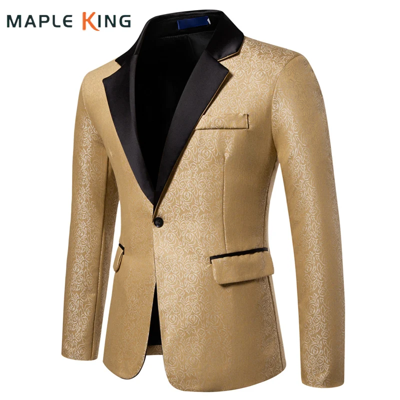 

Luxury Designer Party Blazer Man Single Breasted Suit Jacket Vintage Rose Printed Formal Dress Mens Elegant Blazer Pour Homme