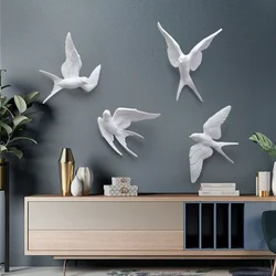1PC Resin Birds Creative For 3d Sticker Living Room Animal Figurine Wall Murals TV Background Portable Decorative Home Decor