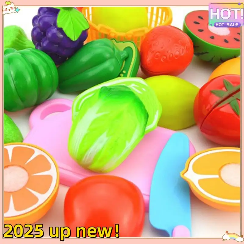 

Stylish-23 Pcs Simulation Kitchen Cut Fruit Toy Set, Play House Set With Storage Basket For Children's Role-Playing Games
