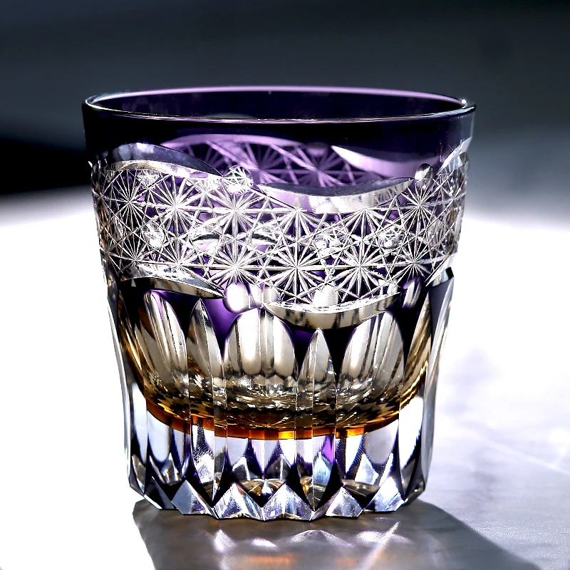 

Edo Kiriko Crystal Hand-cut Whisky Glass 320ml Glass Purple Handmade Craft Delicate Cup With Exquisite Boxes