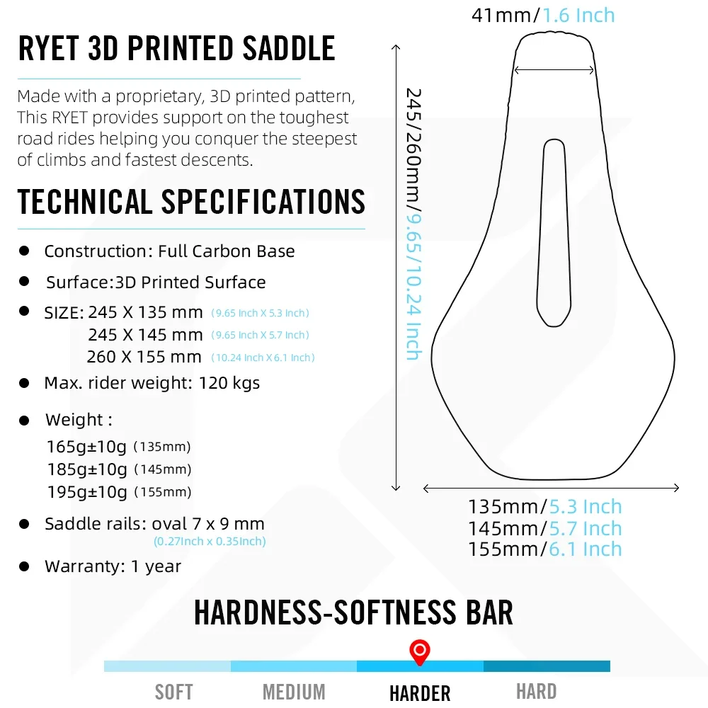 RYET 3D Printed Full Carbon Bicycle Saddle 245mm *135/145/155mm Bike Saddle for MTB Gravel Road Bike Seat bicycle parts image 5