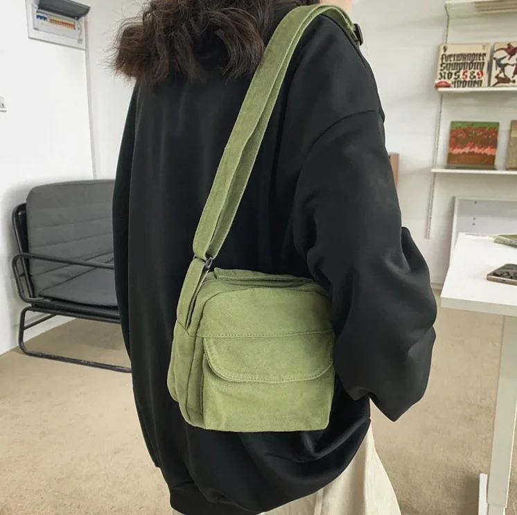 Female Canvas Small Size Phone Side Sling Shoulder Bag Casual 2024 Y2K Grunge Stylish Fabric Mini Pocket Crossbody Pouch Bag