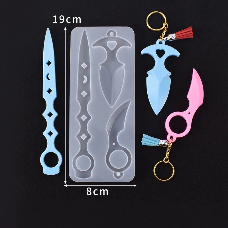 Self Defense Dagger Keychain Resin Anti-Wolf Weapons Sword Epoxy Casting Silicone Mold Defend Knife Mould Craft