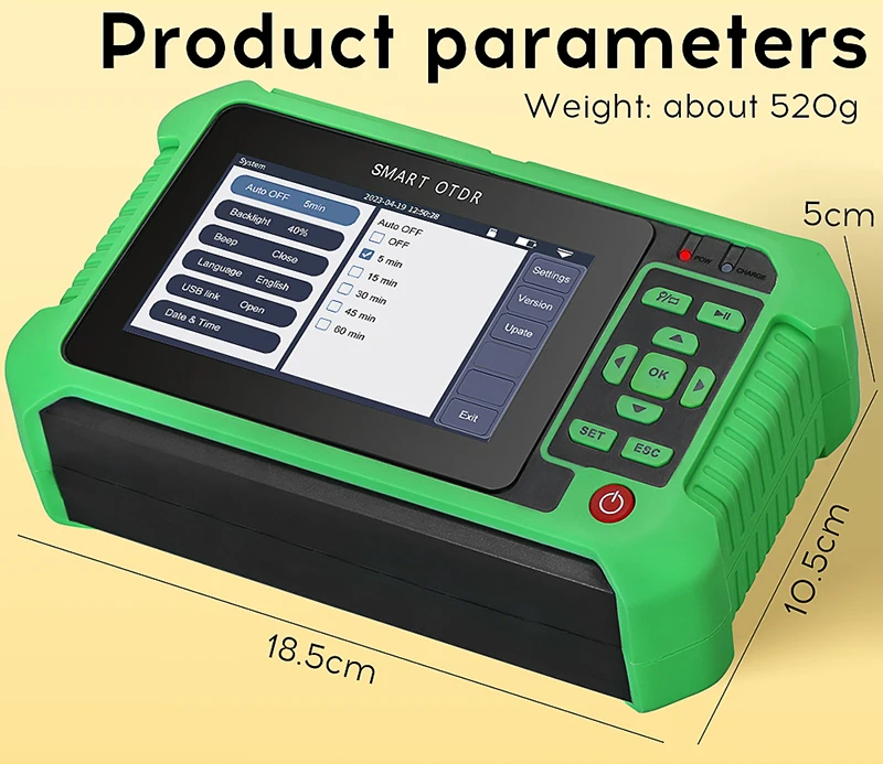 Imagem -02 - Mini Otdr Fibra Óptica Refletômetro Funções Vfl Ols Opm Mapa de Eventos Cabo Ethernet Tester 22 db 24db para 80km